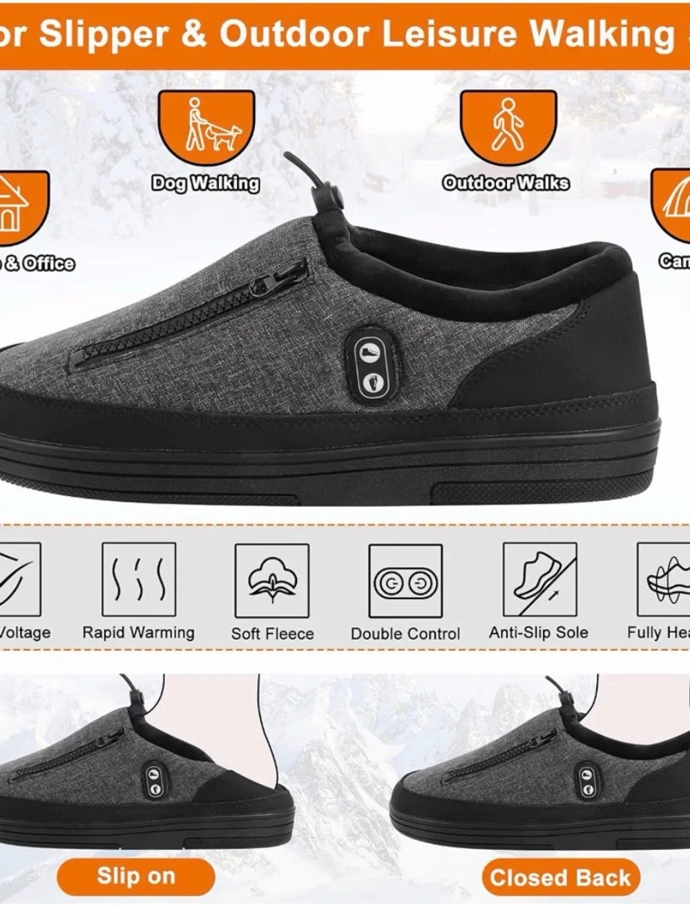 Medium Heated Slip-On Loafers Unisex - Black/Grey. CL1